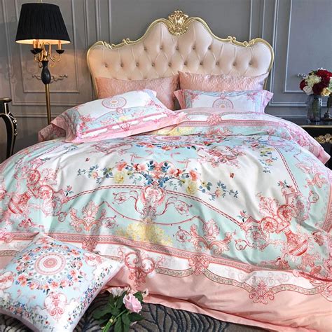 80s egyptian cotton luxury princess bedding set 4pcs king queen size pastoral bed sheet cover