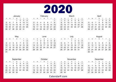 Printable Calendar Template 2020 In 2020 Printable Calendar Design