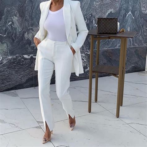 White Colour Combination With Formal Wear Trousers Pantsuit White