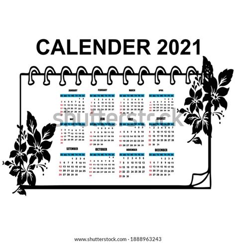 Calendar 2021 Year Vector Illustration Week Stock Vector Royalty Free