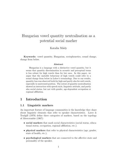 Pdf Hungarian Vowel Quantity Neutralisation As A Potential