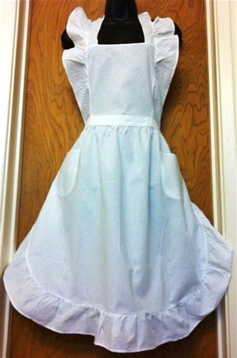 White Victorian Ruffles Lace Cotton Bib Apron Maid Smock Costume Play