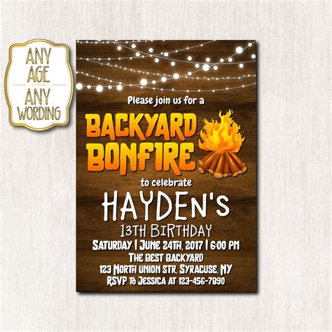 Backyard Bonfire Invitation Bonfire Birthday Invitation Fall