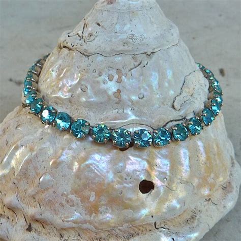 Items Similar To S Aqua Blue Rhinestone Sterling Bracelet On Etsy