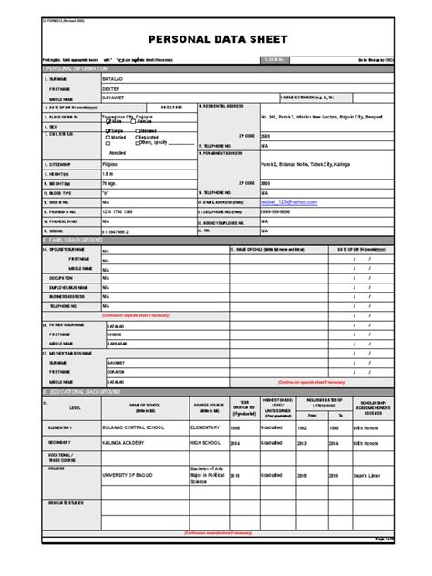 1700656 promulgated on march 21, 2017, the commission approved the adoption of the personal data sheet. cs form 212 revised 2017 - philippin news collections