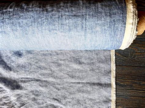 Washed Denim Linen Fabric By The Meter Tissu Au Metre Flax Etsy