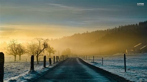 Country Road On A Winter Morning Wallpaper Nature And Landscape