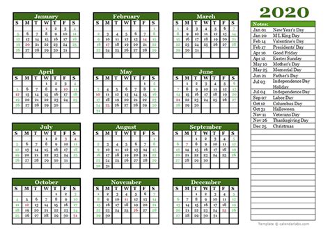 editable  yearly calendar landscape  printable