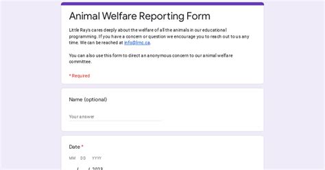 Animal Welfare Reporting Form