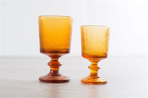 8 Vintage Amber Goblets Set Of 8 Amber Colored Textured Wine Glasses Orange Cocktail Barware