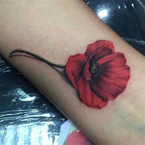 Realistic 3d Poppy Flower On Stem Tattoo On Arm Tattoowf Dream