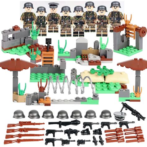 Military Base Ww2 Set 8 Army Guns Soldiers Germany Blocks Fit Lego Uk