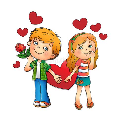 Valentines Day Boy And Girl With Hearts Isolated On White Stock