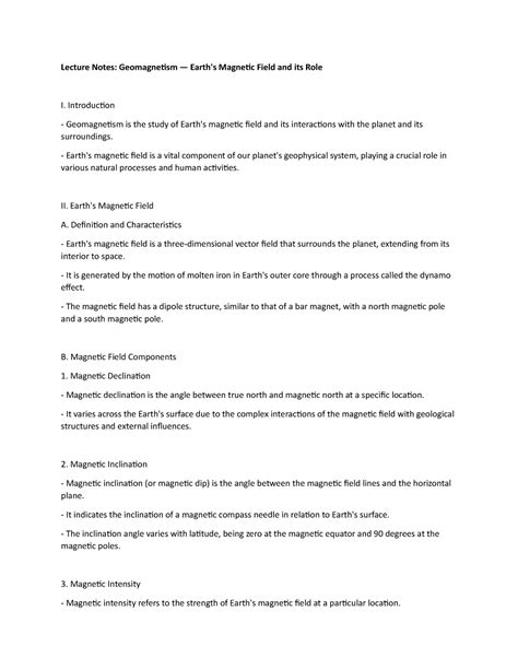 Lecture Notes Geomagnetism Earth S Magnetic Field And Its Role