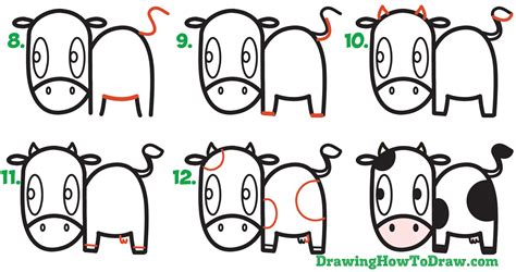 First, simply observe them in order to identify the simple geometric shapes that make them up. How to Draw a Cute Cartoon Kawaii Cow Easy Step by Step Drawing Tutorial for Kids - How to Draw ...