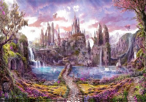 Princess Castle Fairy Tale Enchanted Forest Waterfall Lake