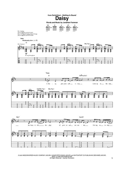 Daisy Sheet Music By Switchfoot For Guitar Tab Sheet Music Now