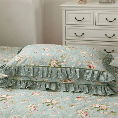 2pcs korean style soft pastoral pure cotton pillow case ruffle lace design romantic princess