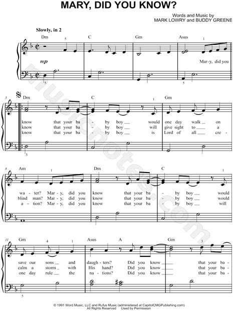 Mary did you know late beginners by kathy mattea fm. Mark Lowry "Mary, Did You Know?" Sheet Music (Easy Piano) in D Minor - Download & Print - SKU ...