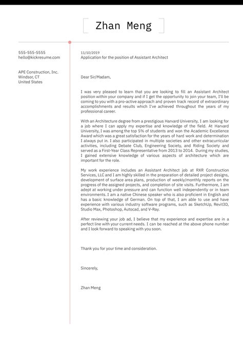 Universities require a letter of motivation not only to learn about the performance and awards of the applicant, but also. Architecture Cover Letter Example | Kickresume