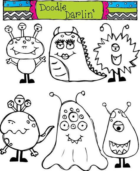You might also be interested in coloring pages from doodle art category. Monster Mash Blackline Clipart Set | Ilustraciones de ...