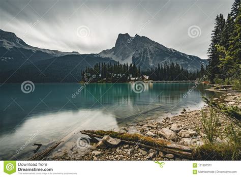 Emerald Lake In Canadian Rockies With Mountains And Lake And Trees