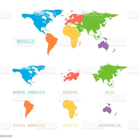 Weltkarte Mit Kontinenten In Verschiedenen Farben Kontinente Der Welt