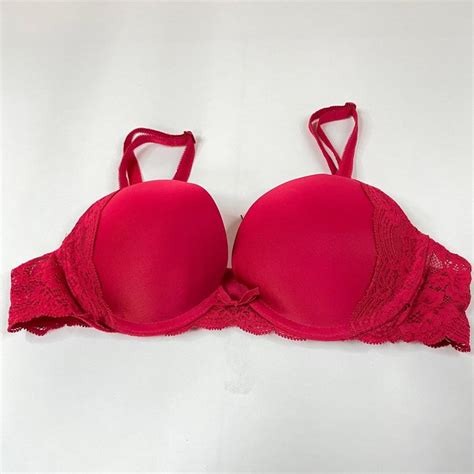 Dream Angels Victorias Secret 32b Pushup Bra Solid Red Floral Lace