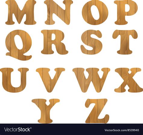 Alphabet Made Of Wooden Letters Isolated On White Vector Image