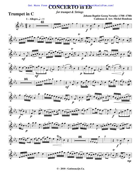 Free Sheet Music For Trumpet Concerto In E Flat Major Neruda Johann