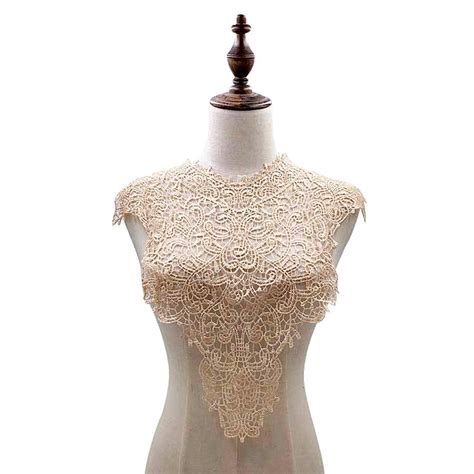 Beige Fabric Collars Appliques Round Neck Hollow Trims Sew On