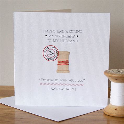 Commemorate your second anniversary with a gift or celebration theme of cotton or china. personalised second anniversary card by button box cards ...