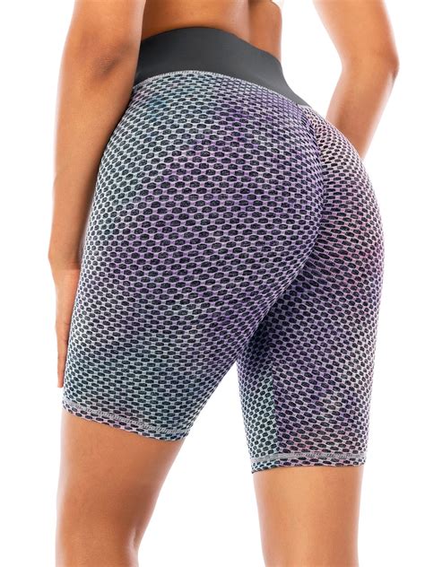 Dodoing Womens High Waistband Luxury Scrunch Butt Lifting Biker Short Leggings Yoga Bike Shorts