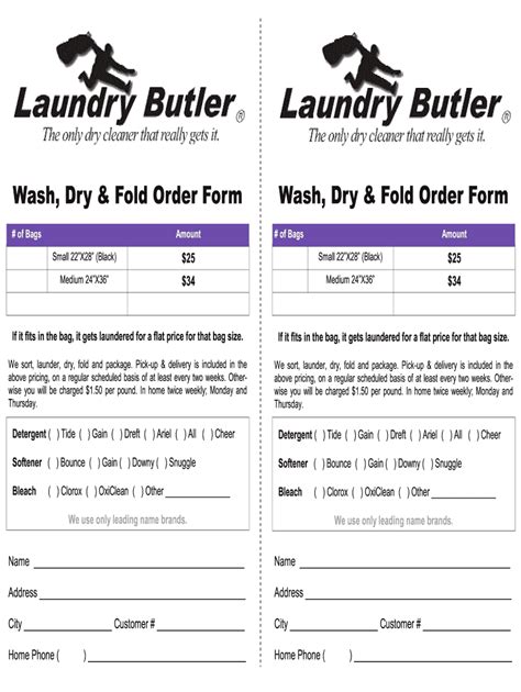 Laundry Order Form Fill Online Printable Fillable Blank Pdffiller