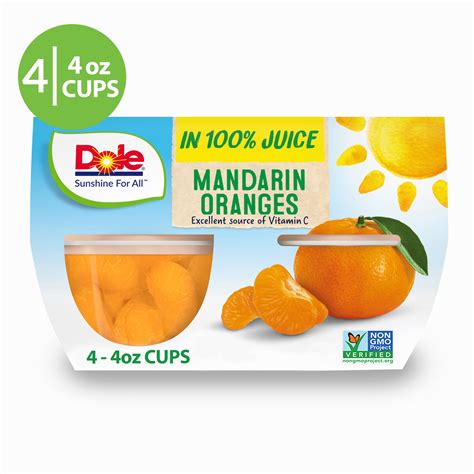 4 Cups Dole Fruit Bowls Mandarin Oranges In 100 Fruit Juice 4 Oz