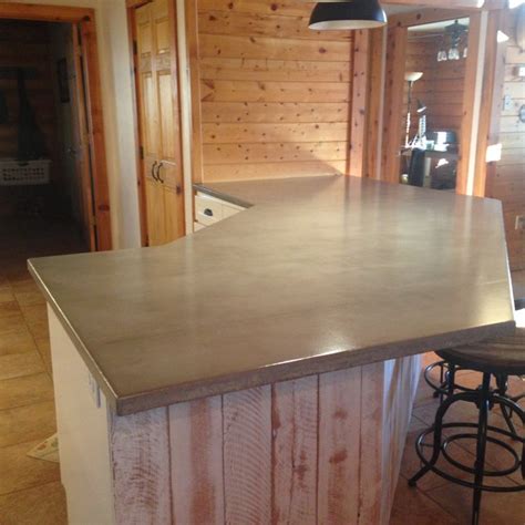 Log Cabin Grey Concrete Countertops White Cabinets Country Kitchen