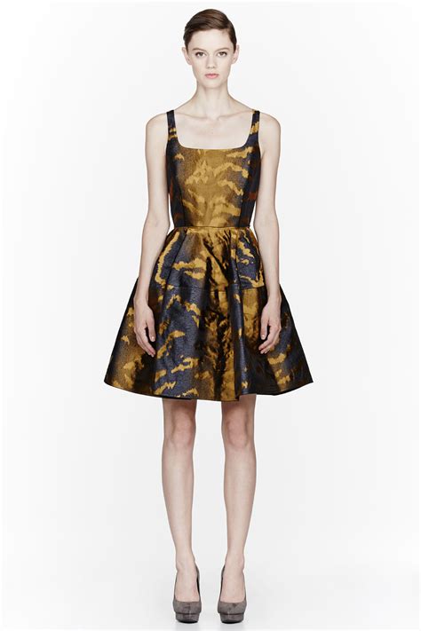 Lyst Lanvin Gold Metallic Tiger Print Jacquard Dress In Metallic