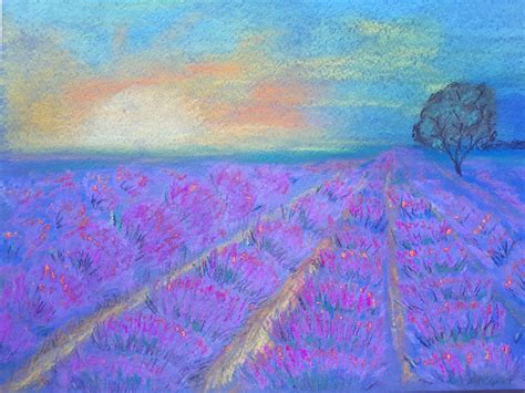 Lavender Painting Pastel Art Lavender Fields Bright Flowers Etsy