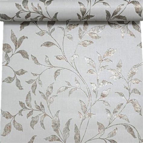 Muriva Grey Bronze Brown Floral Trail Leaf Flower Wallpaper Textured
