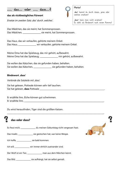 What is the difference between das and dass? das oder dass - Arbeitsblatt mit Merkregeln zu das/dass ...