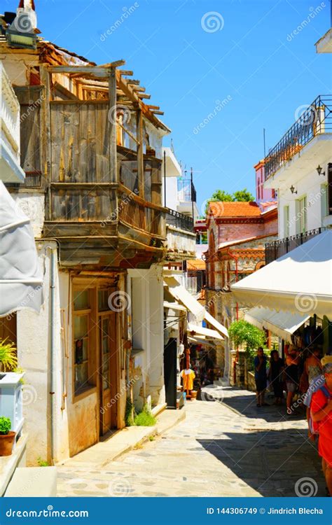 Narrow Streets Of Skopelos Town Greece Editorial Stock Image Image