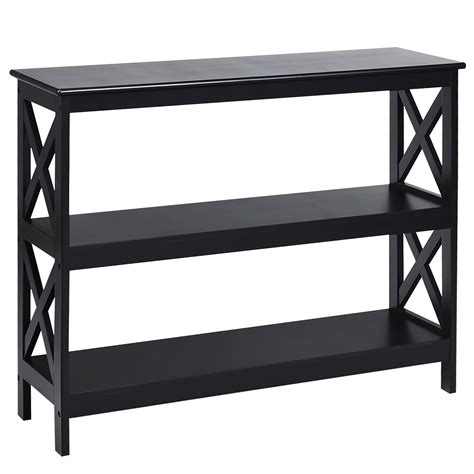 Costway 3 Tier Console Table X Design Bookshelf Sofa Side Accent Table