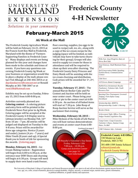Frederick County 4 H Newsletter February March 2015