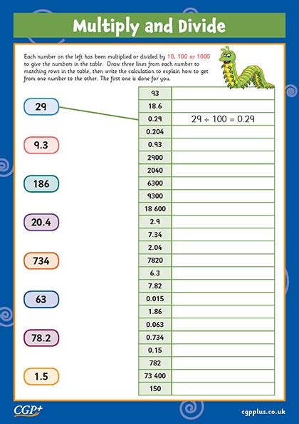 Multiply And Divide By 10 100 1000 — Matching Sheet Year 5 Cgp Plus