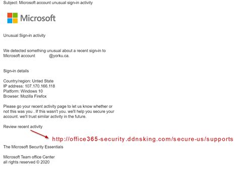 Phish Alert Microsoft Account Unusual Sign In Activity Information Security At York