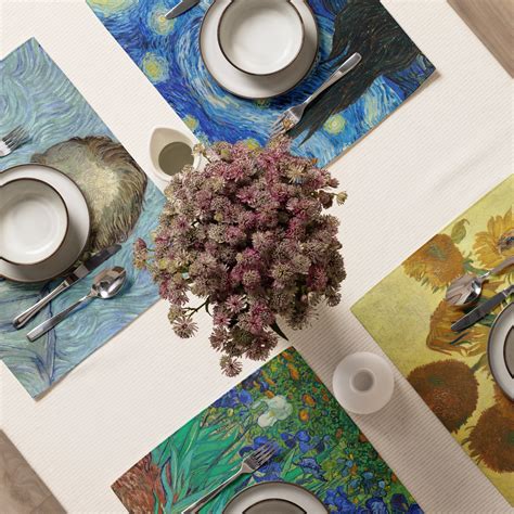 Vincent Van Gogh Art-inspired Placemat Set of 4 Self Portrait, Starry