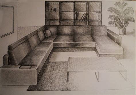 Drawing a room in one point perspective can be great practise for those who wish to later pursue interior design, architecture or for those who are this sequence of drawings shows how complex furniture in the living room were 'crated' (drawn inside boxes) before details and curves were added in. Living Room Perspective Drawing at GetDrawings | Free download