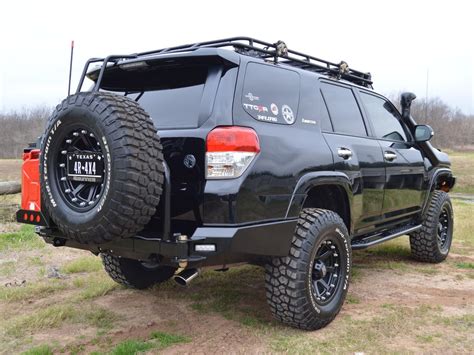 Frees up space at rear of vehicle. 4Runner Rear Bumper & Tire Rack, 5th Gen (2010-2015 ...
