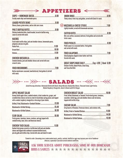 Phil's Road House & Grill menu in Montgomery, Texas, USA