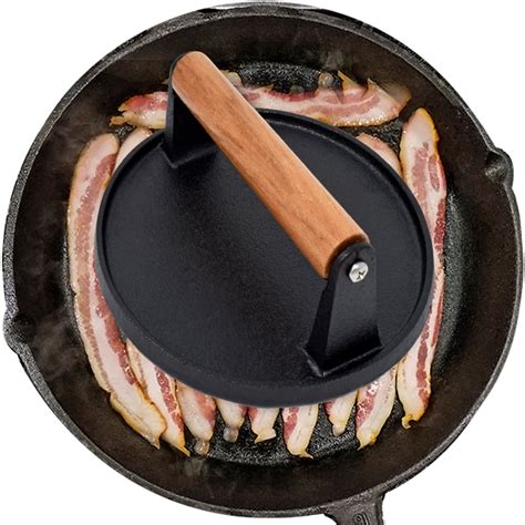 Evelots Grillbacon Press Cast Iron Heavy Duty Wood Handle Burger